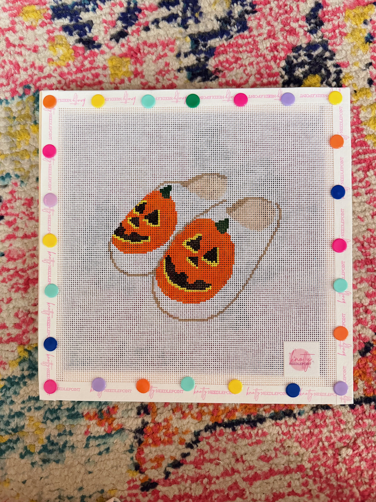Jack-o-Lantern Slippers Needlepoint Canvas
