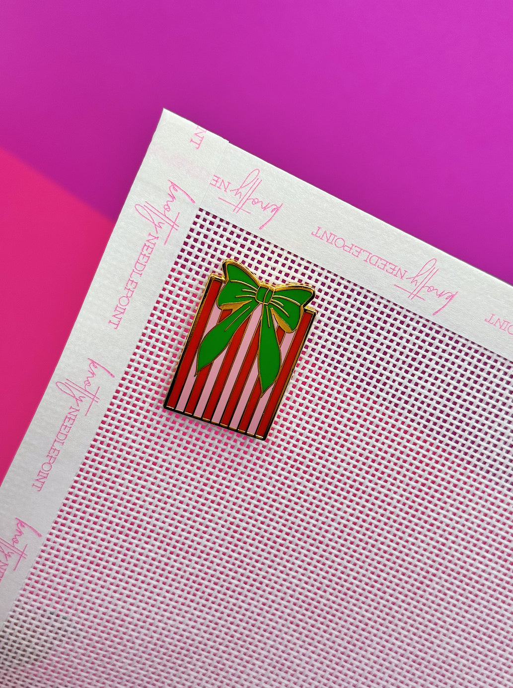 Pink and Red Striped Present Needleminder