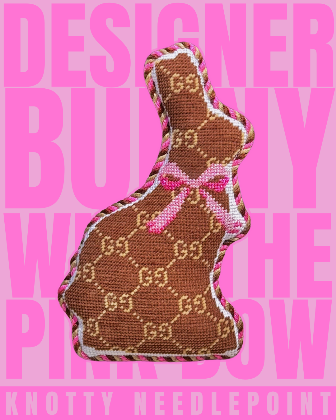 Designer Chocolate Bunny with Pink Bow Canvas