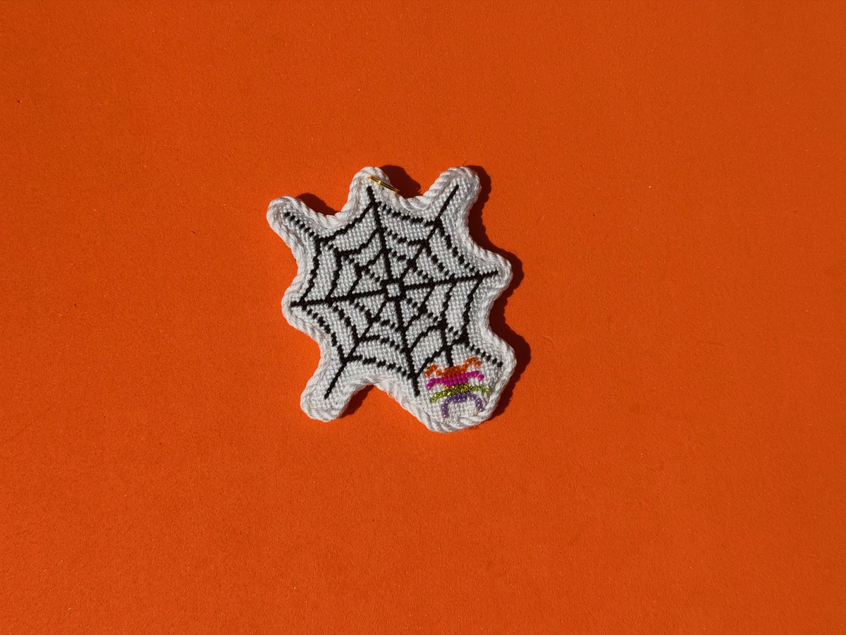 Spider Web with Rainbow Spider | Needlepoint Charm Bar