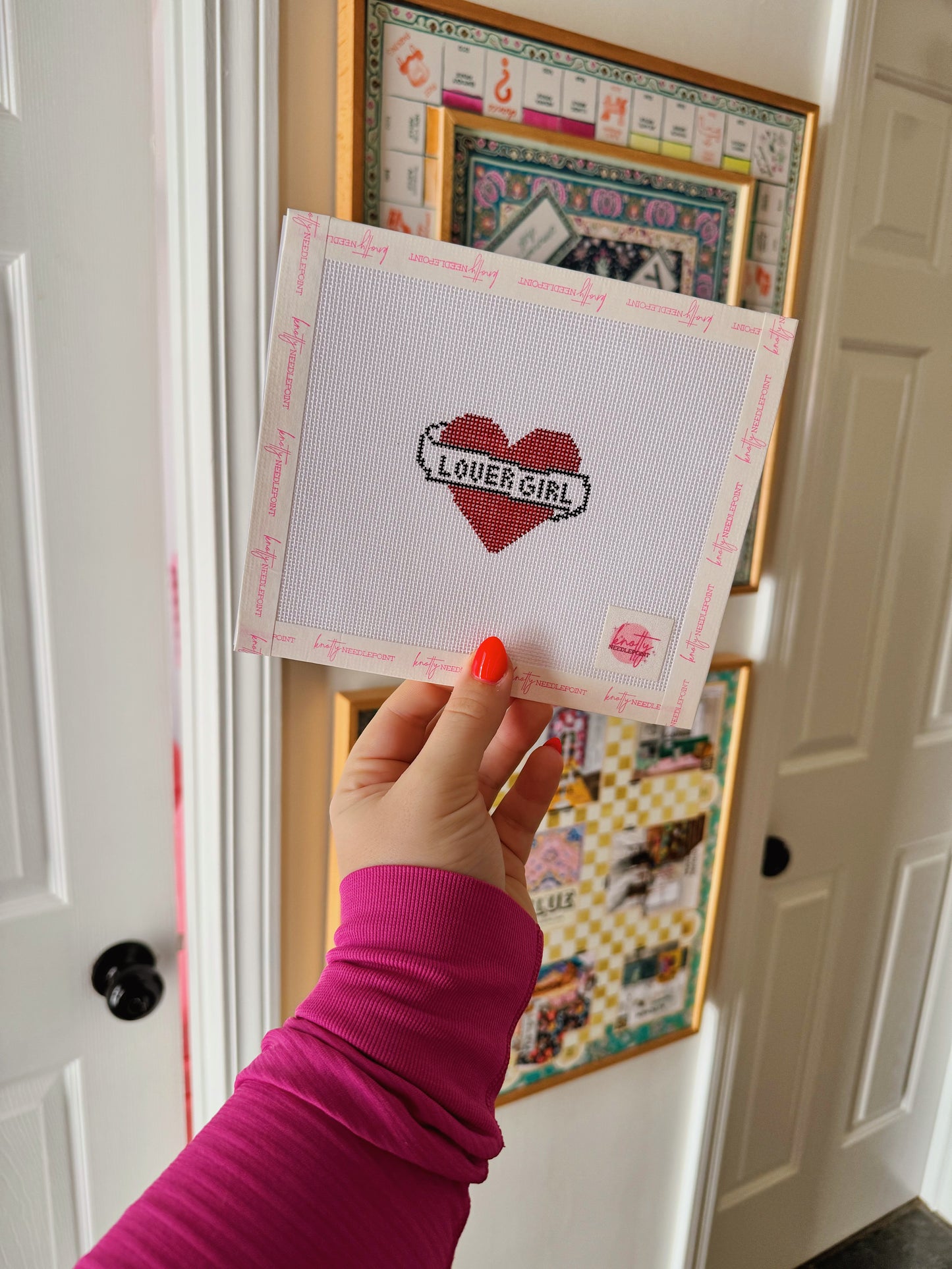 Lover Girl Heart Canvas | Needlepoint Charm Bar