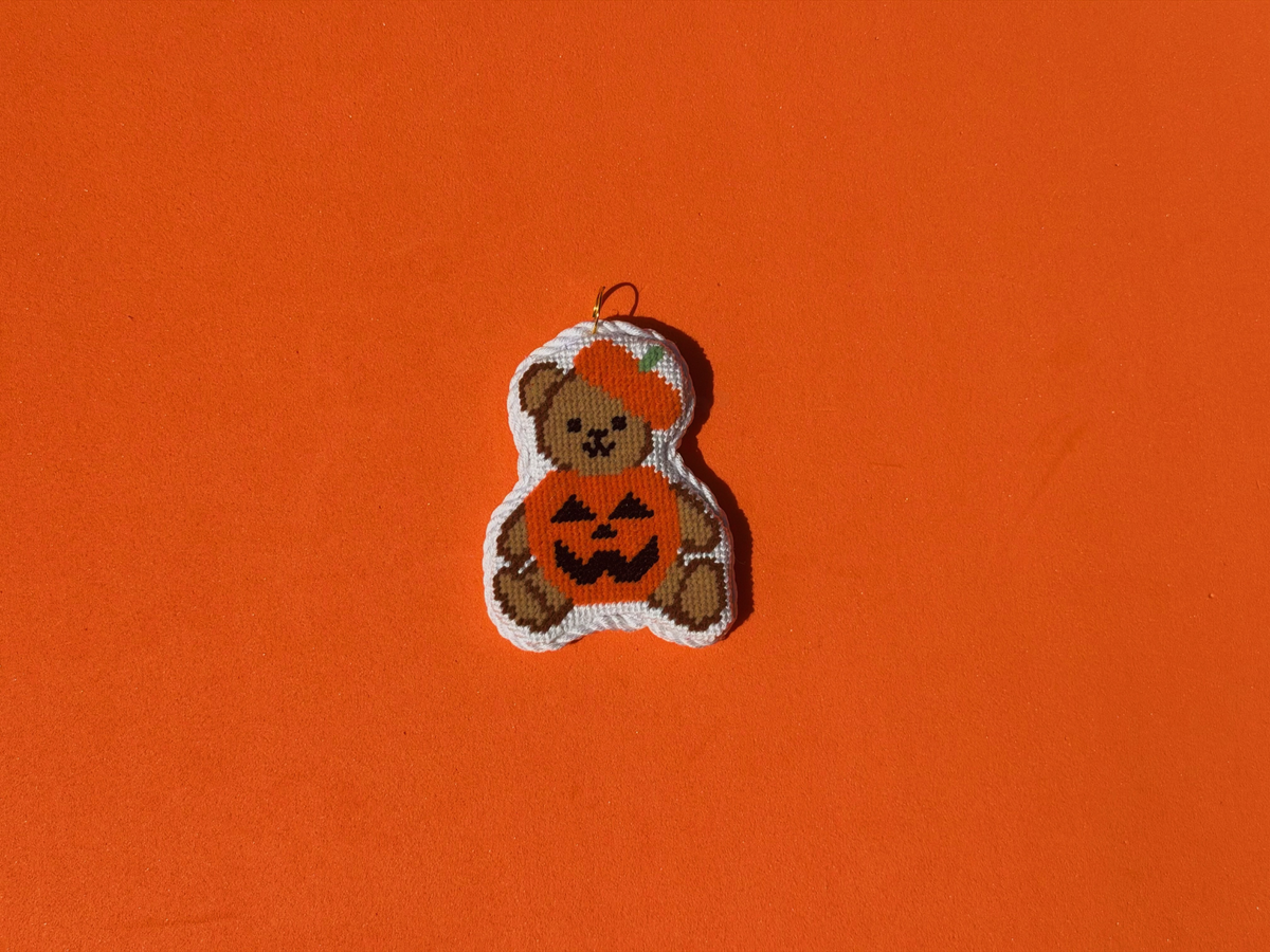 Pumpkin Bear Costume | Needlepoint Charm Bar