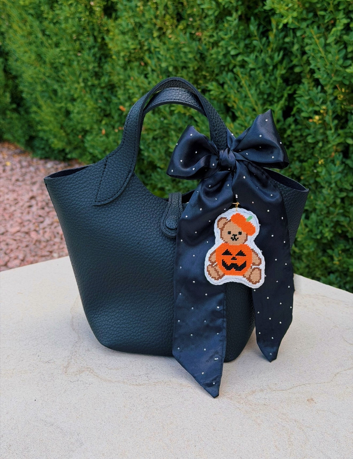 Pumpkin Bear Costume | Needlepoint Charm Bar