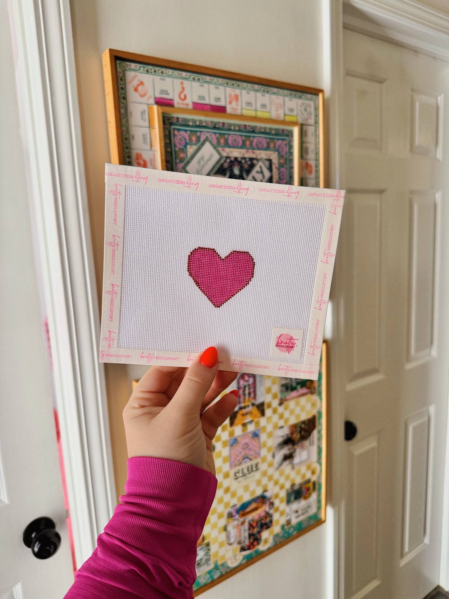 Pink Heart Canvas | Needlepoint Charm Bar