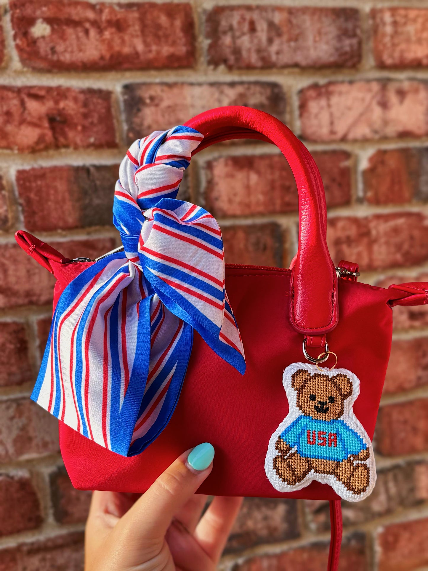 USA Sweater Bear | Needlepoint Charm Bar