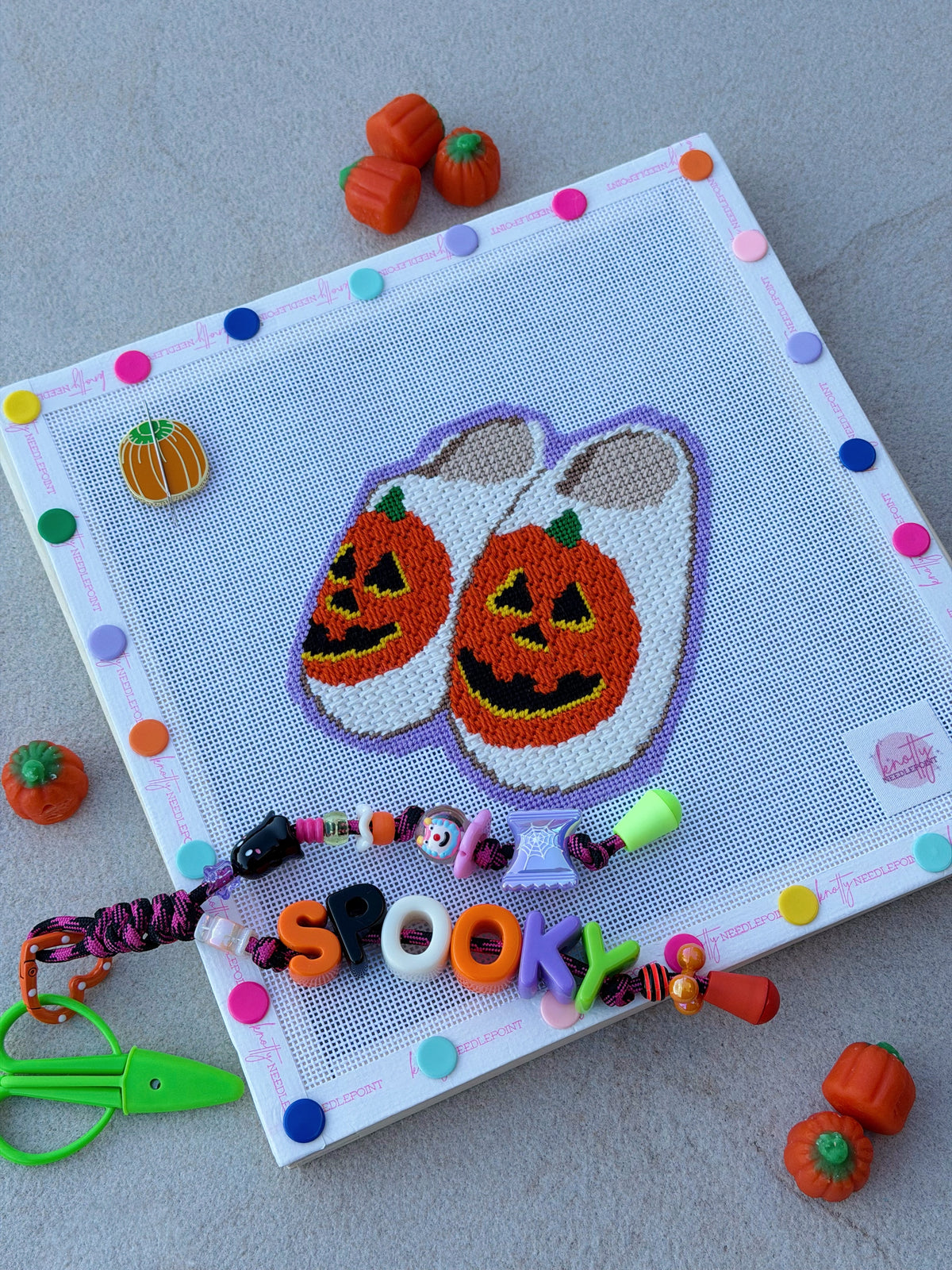 Jack-o-Lantern Slippers Needlepoint Canvas