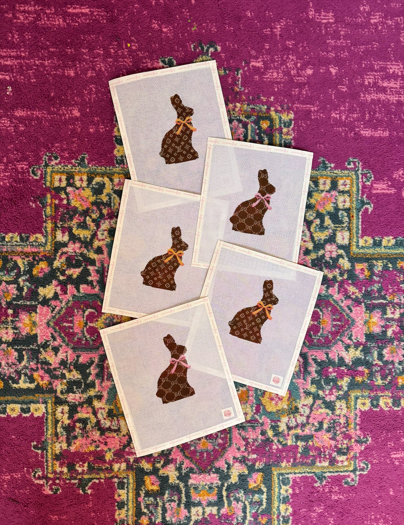 Designer Chocolate Bunny with Pink Bow Canvas