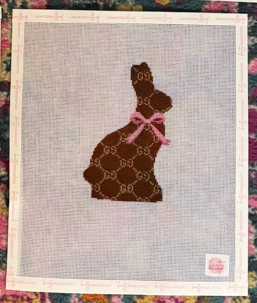 Designer Chocolate Bunny with Pink Bow Canvas