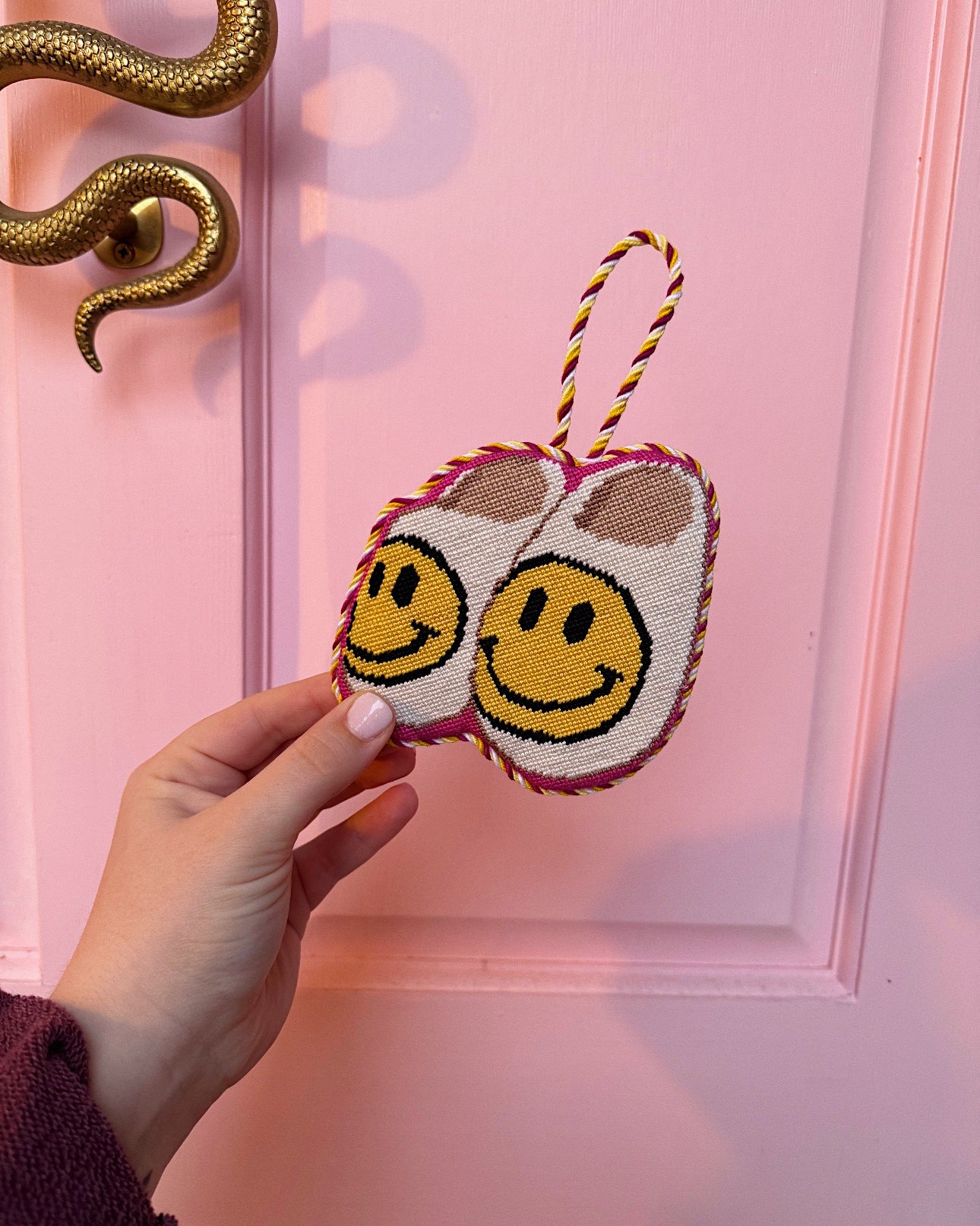 Smiley Face Slippers Needlepoint Canvas (yellow) | Hand painted needlepoint canvas, made to order, CANVAS ONLY