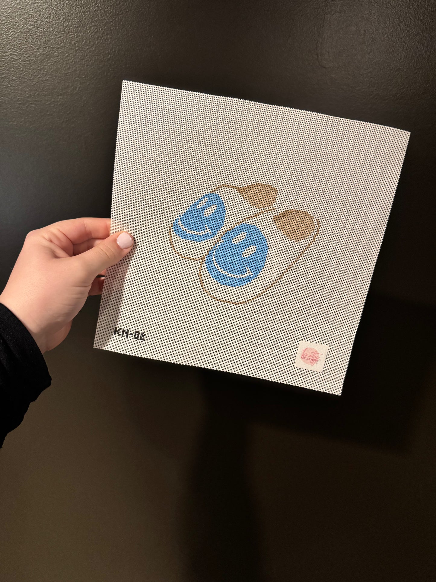 Smiley Face Slippers Needlepoint Canvas (blue) | Hand painted needlepoint canvas, made to order, CANVAS ONLY
