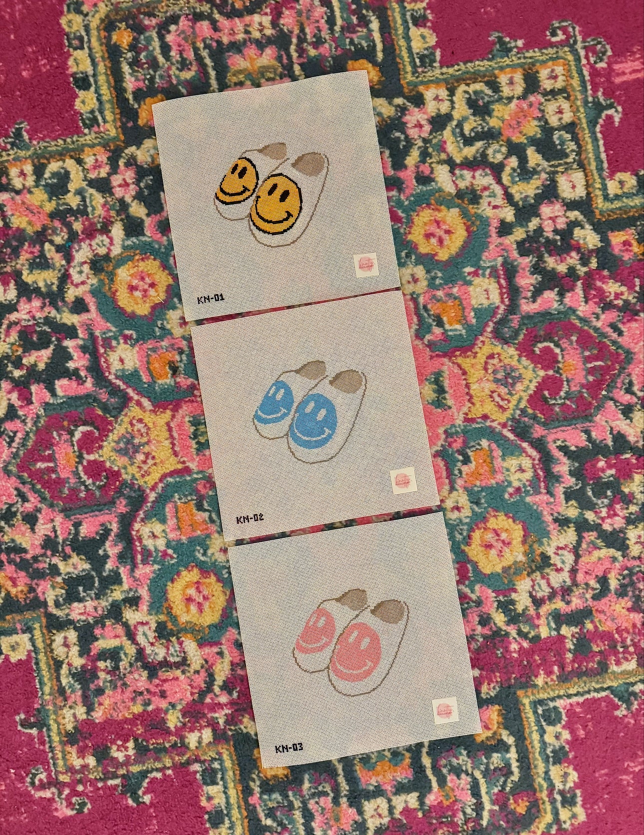 Smiley Face Slippers Needlepoint Canvas (blue) | Hand painted needlepoint canvas, made to order, CANVAS ONLY