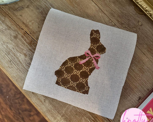 Designer Chocolate Bunny with Pink Bow Canvas